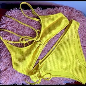 Textured lace-up cami top and bikini set